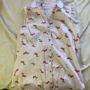 White Button Down Tank Top with Cherries